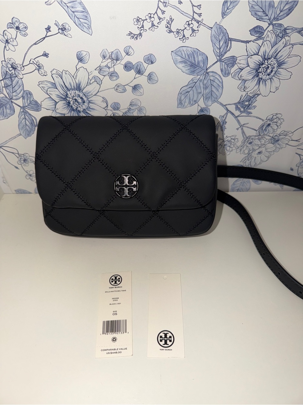 Tory Burch Willa Matte Belt Bag Black Quilted Crossbody 150056